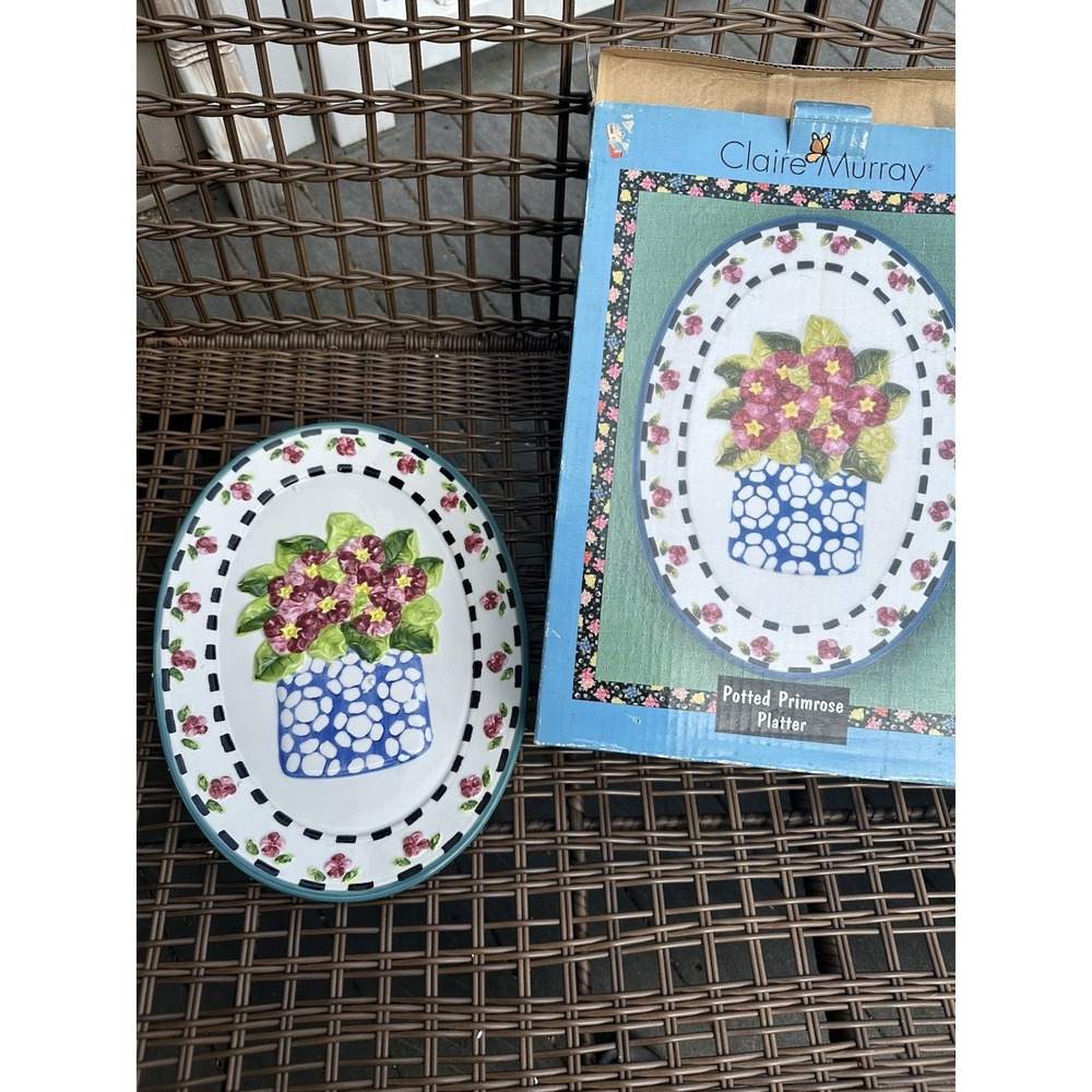 Vintage Claire Murray Potted Primrose Platter Earthenware 15"